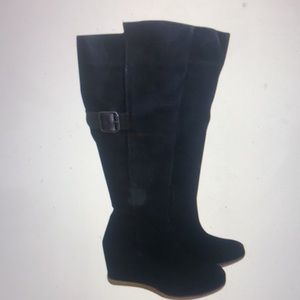 Aldo black suede wedge knee-high boots